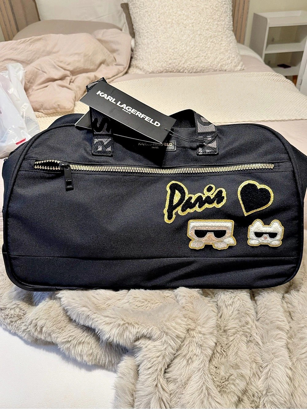 Karl Lagerfeld Rolling Travel Bag Black NWT